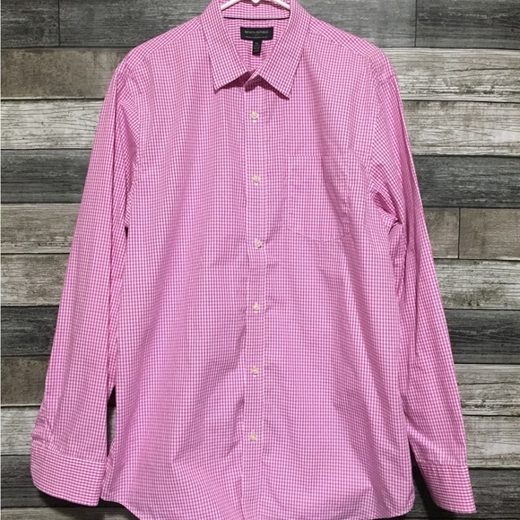Banana Republic Non Iron Tailored Slim Fit Gingham Plaid Men’s XL Pink White - Picture 4 of 8